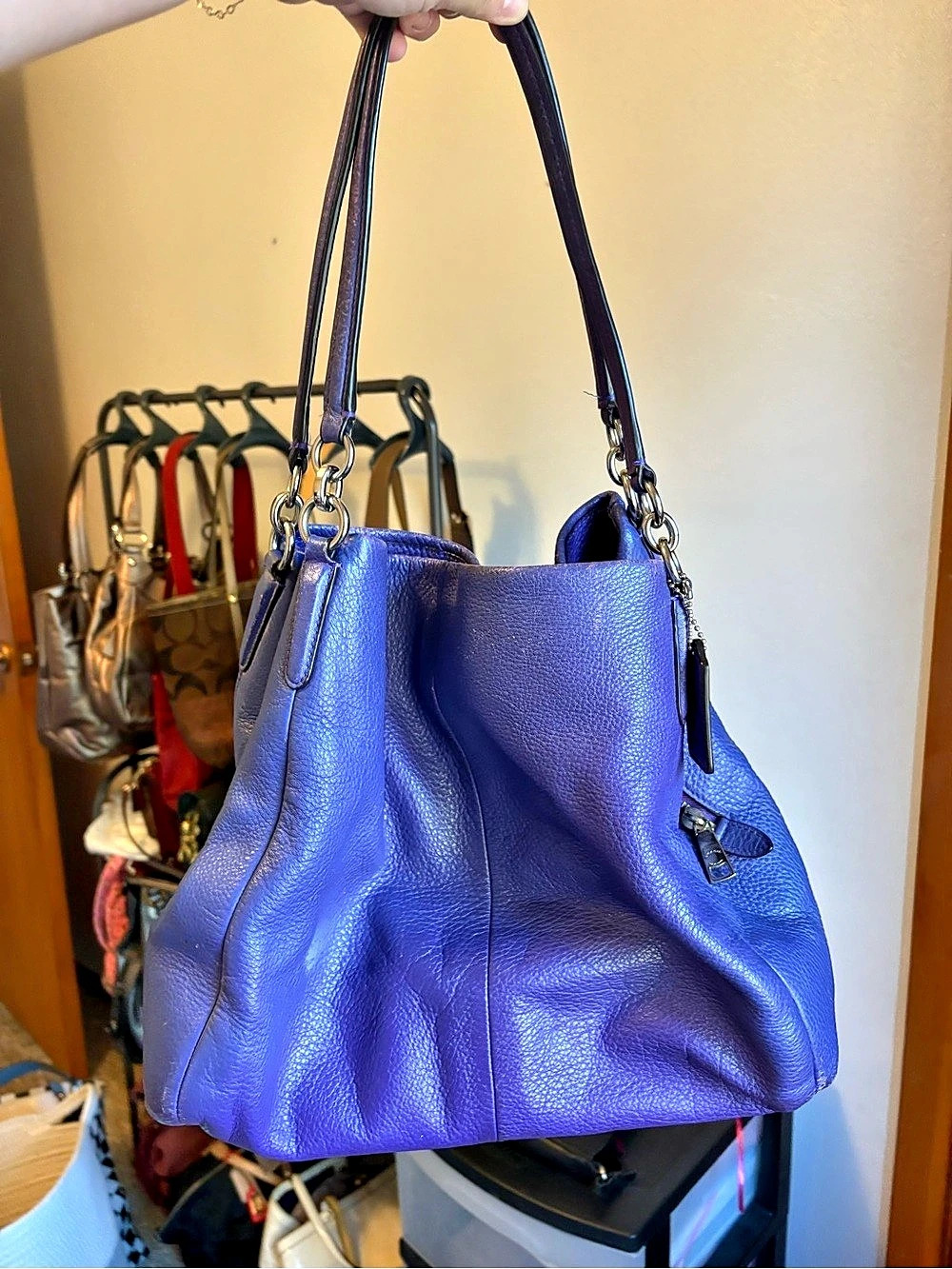 COACH Avery Hobo Bag Purple Leather Shoulder Bag